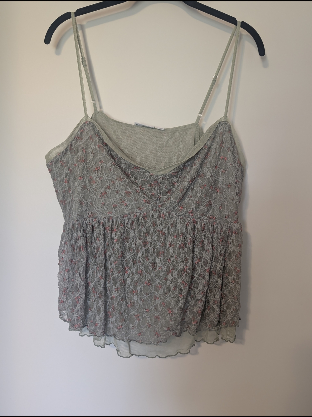 Lovesick Sage Lace Camisole with Pink Floral Detail